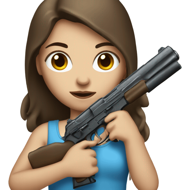 Girl with blue eyes and brown hair holding gun emoji