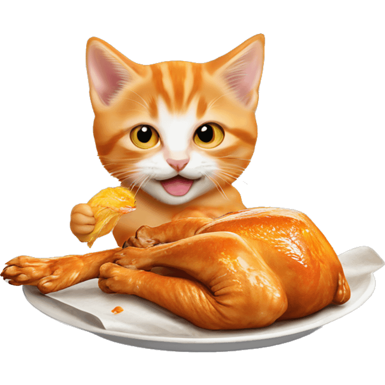 Orange kitten eating rotisserie chicken ￼ emoji