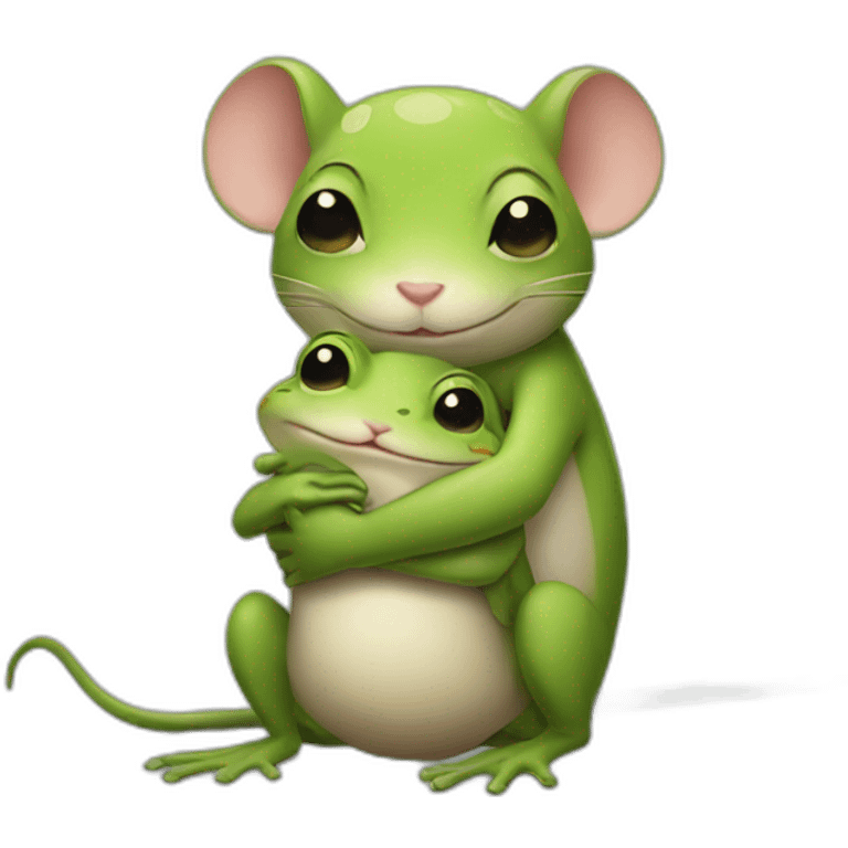 Mouse hugs frog emoji