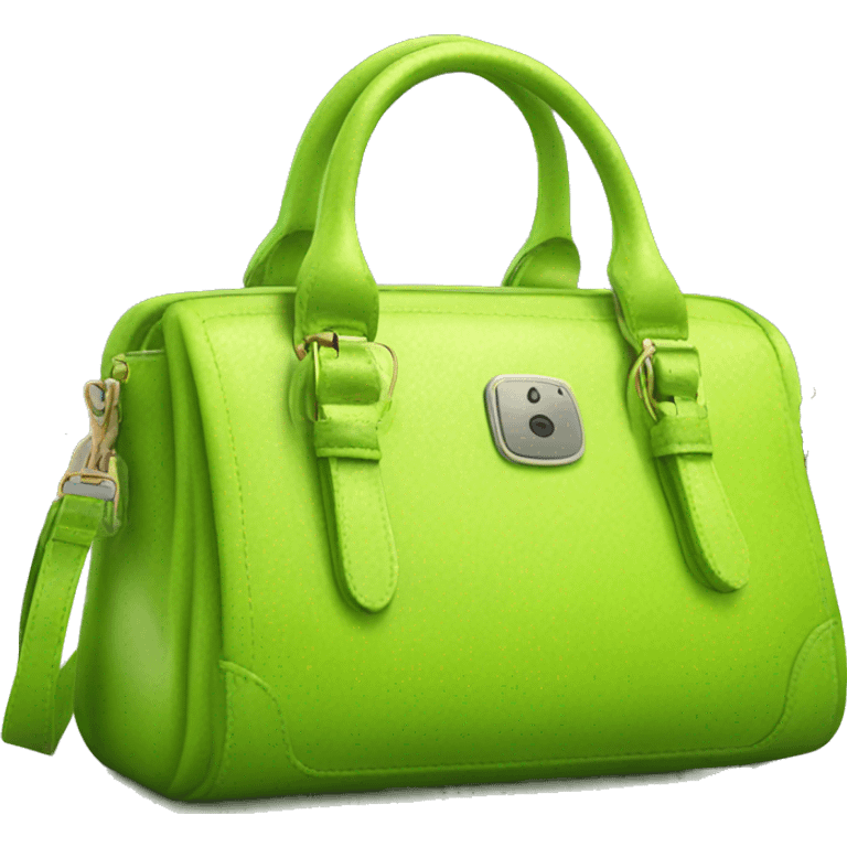 Realistic lime green designer satchel purse. emoji