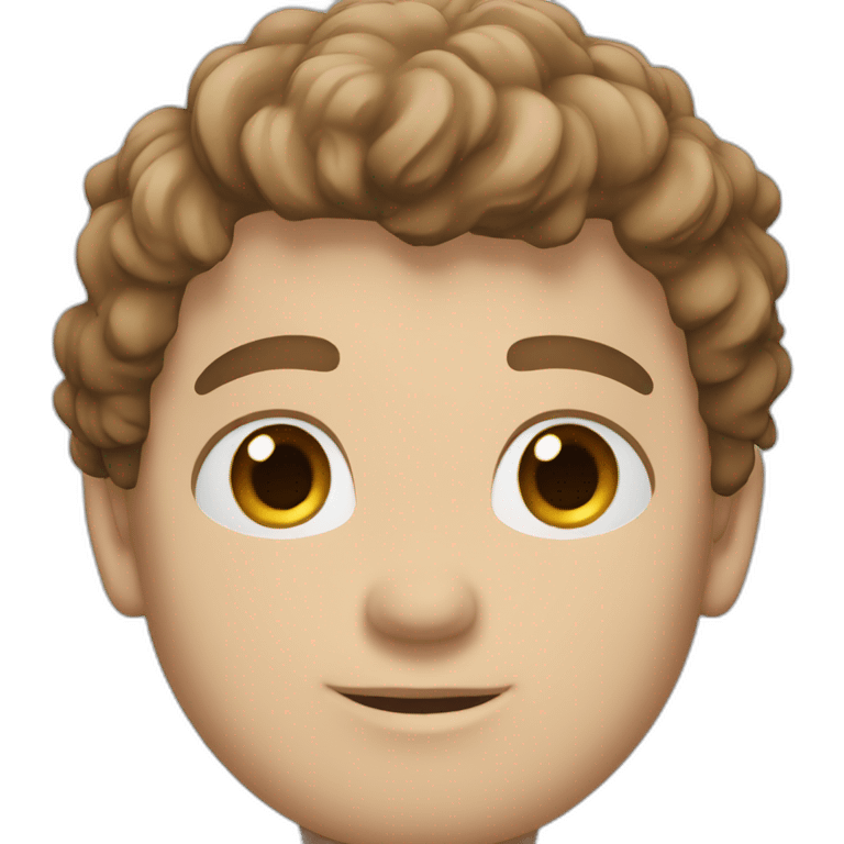 white man, black shirt with white filled 5 pointed star, white cuffs, blue eyes, brown fluffy hair emoji