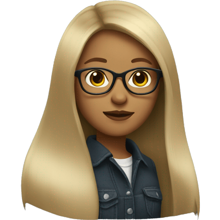 Girl with long, straight, dark blonde hair with glasses emoji