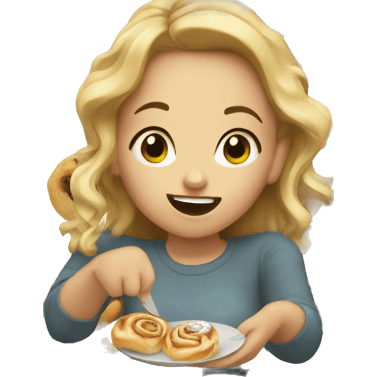 Girl eating cinnamon roll emoji