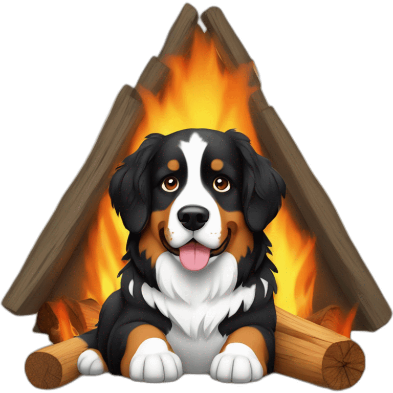 bernese mountain dog camper and wood-fire emoji