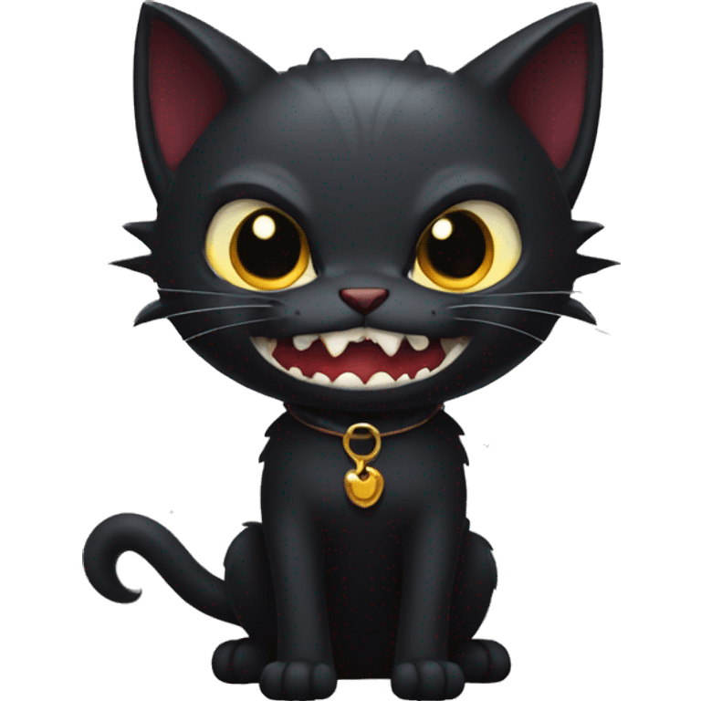 Black vampiric Cat-Fakémon with big fangs full body emoji