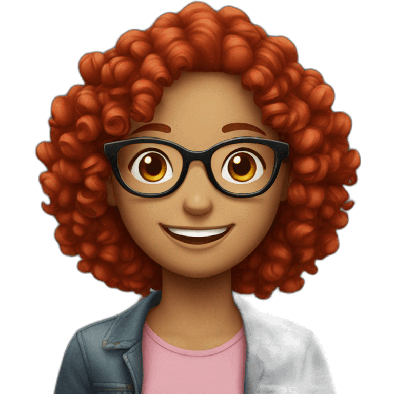 big smile girl with  red curly girl and glasses emoji