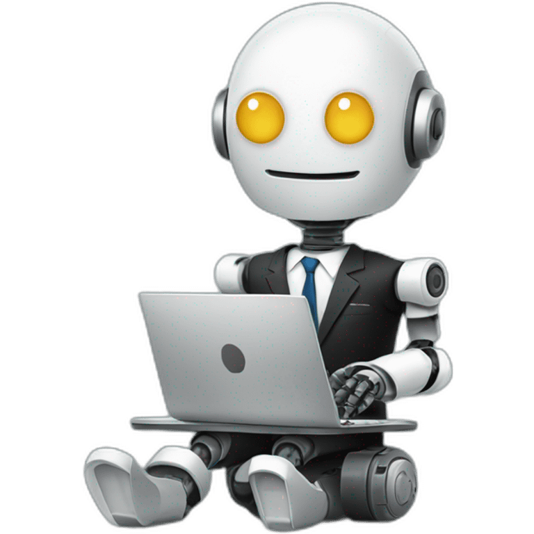 robot in a suit with head tilted using a laptop emoji