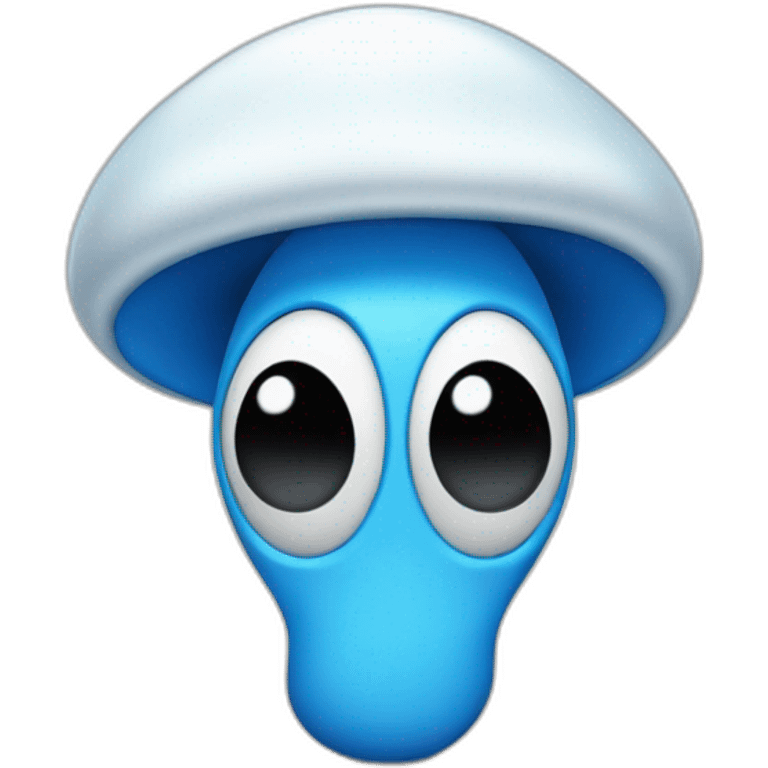 Blue smurf face with large black eyes wearing a large white mushroom on his head casting a show on his face with a neutral face emoji