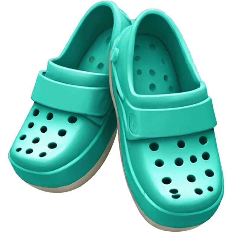 Realistic light teal pair of crocs shoes isolated.  emoji