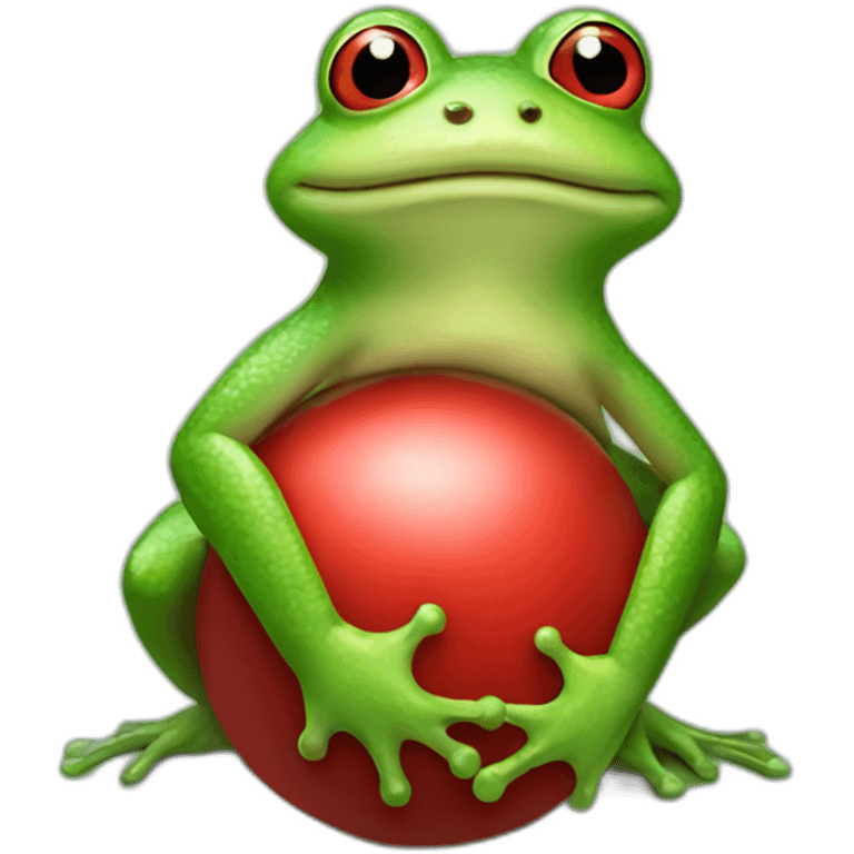 Frog sitting on a green and red ball emoji