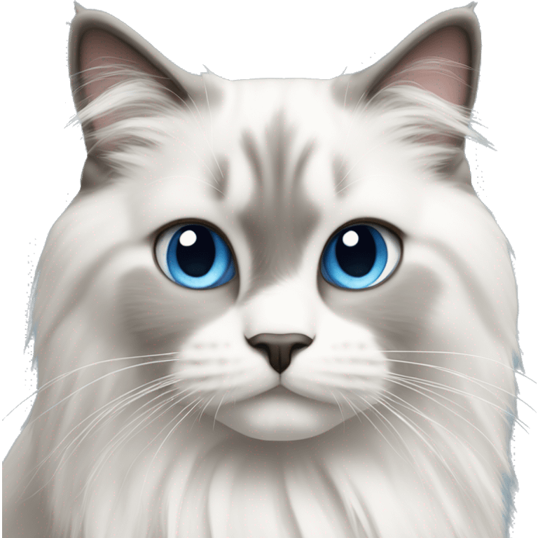 blue eyed ragdoll cat with white and grey fur sitting down emoji