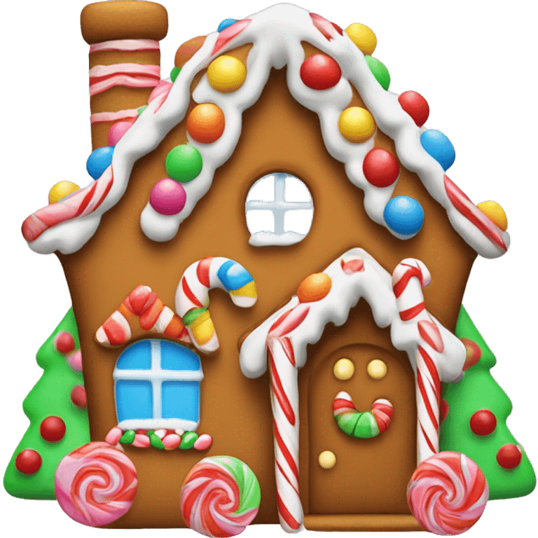 Gingerbread house with gum drops and candy canes  emoji