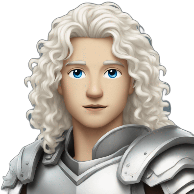 white androgynous guy white long curly hair armor blue eyes emoji