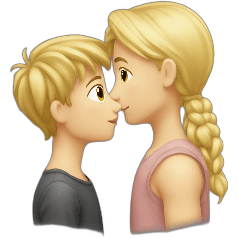 a blonde girl kissing blond europeen boy emoji