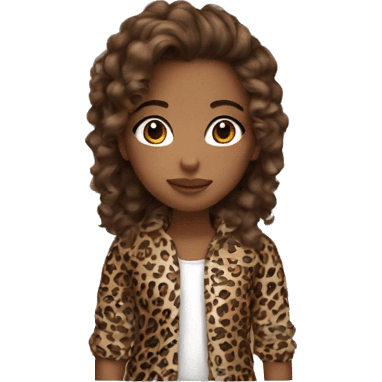 Girl with long lashes, curly brown and long hair, brown eyes, brown skin and animal print clothes emoji