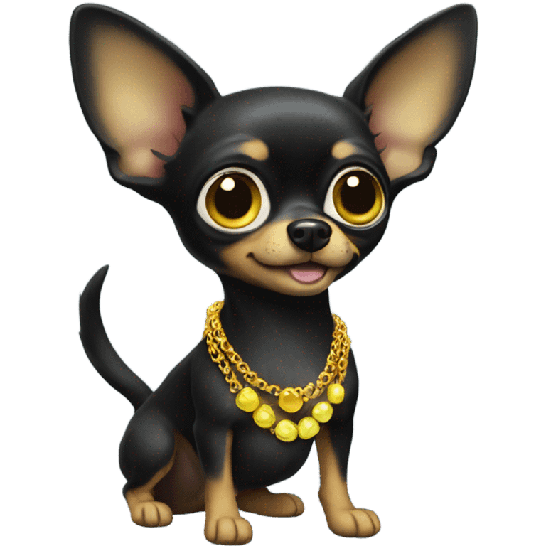 Black chihuhua, with big eyes and a yellow necklace emoji