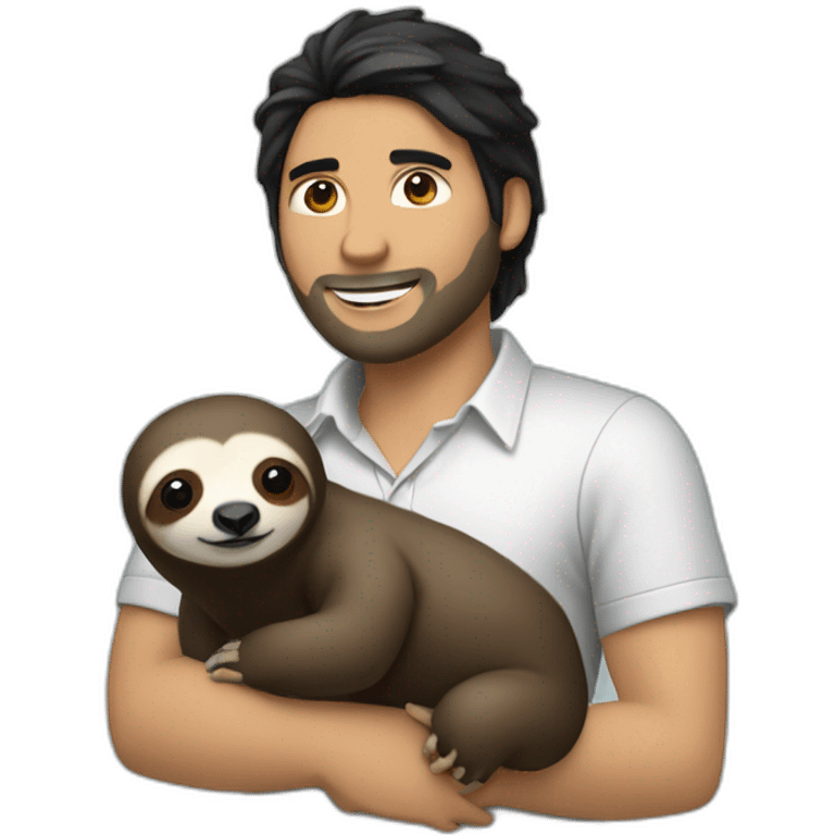 black hair pale software engineer with a sloth hanging on neck emoji