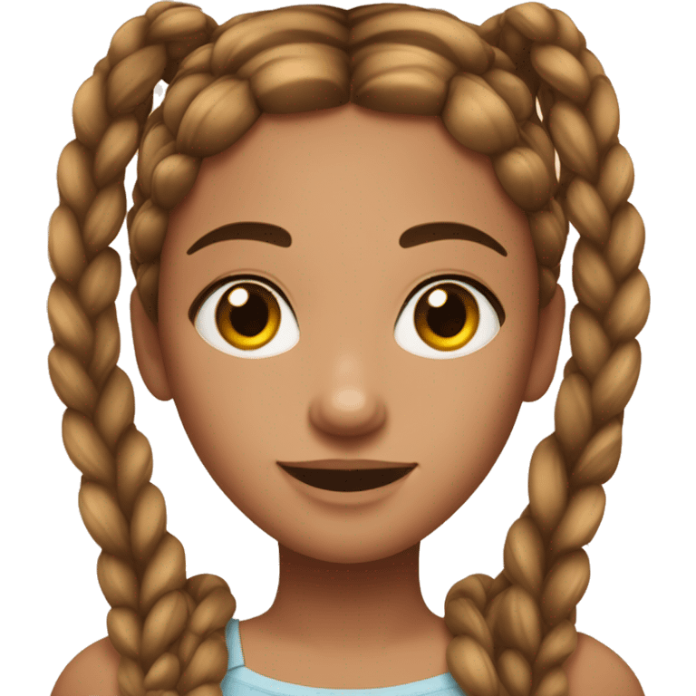 Girl with two frayed brown french braids, hazel eyes  and freckles emoji