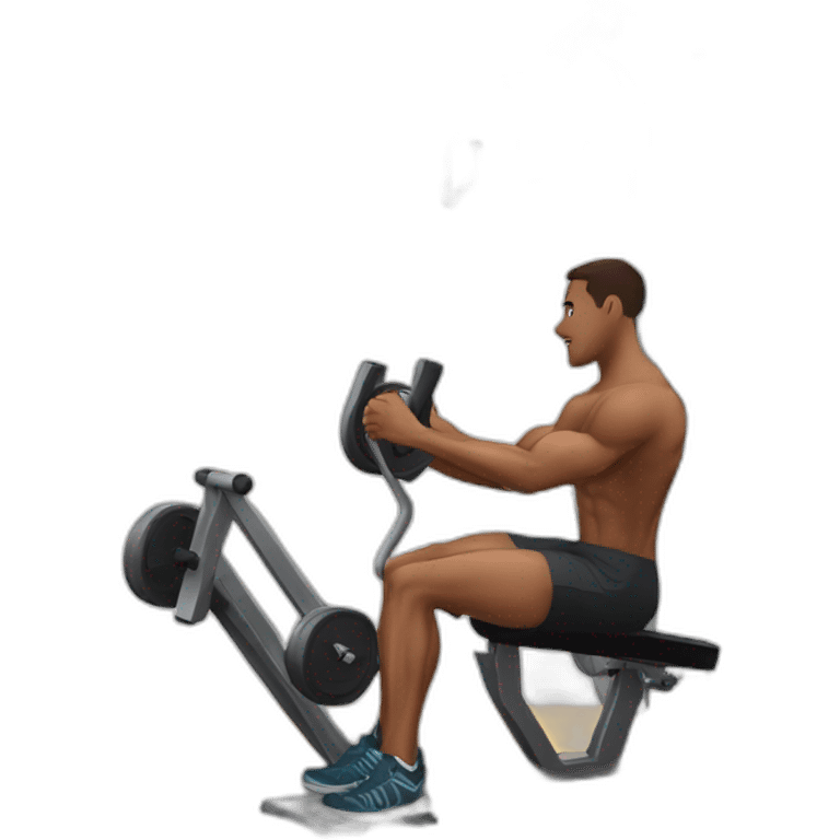 Men training legs at  Work out room with the legpress machine emoji