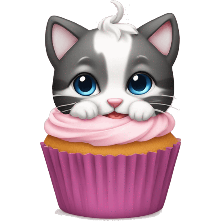 Little baby cat with cup cake emoji