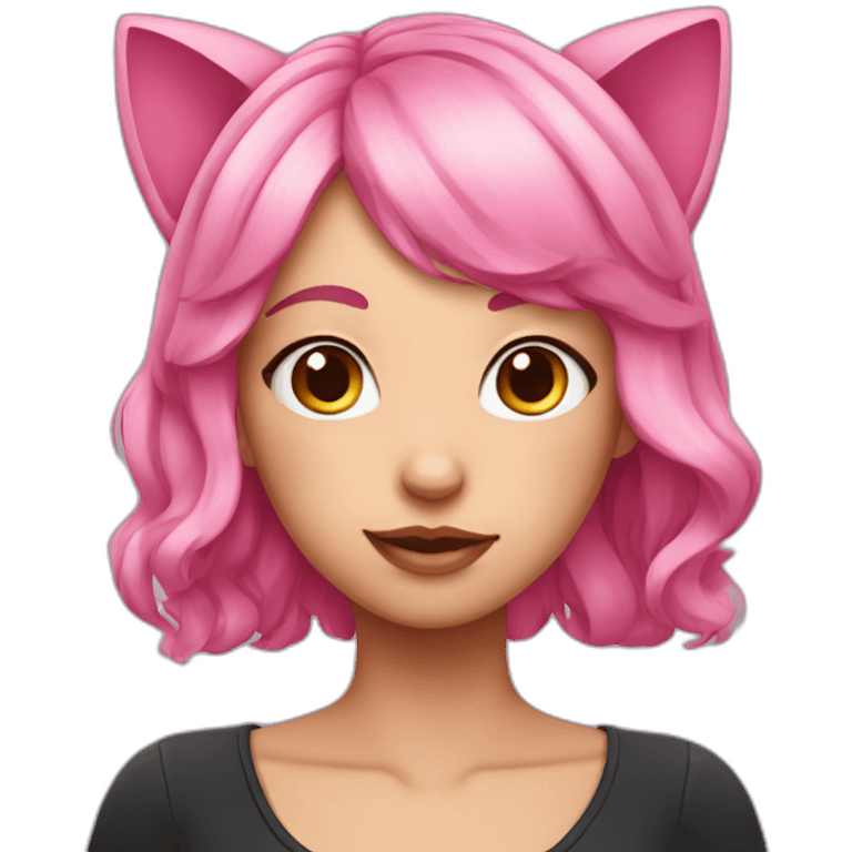 Pink Hair Girl with Cat ears and pink eyes emoji