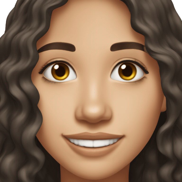 22-year-old woman. Girl with really really dark brown shoulder-length really loose beach waves. REALLY Dark brown eyes with a HUGE OPTIMISTIC SMILE." WEST_EUROPEAN WHITE SKIN  emoji