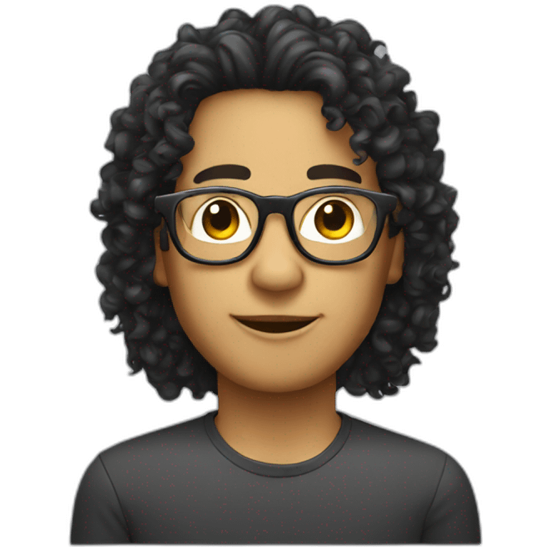 dark curly hair mullet and rounded glasses side view emoji