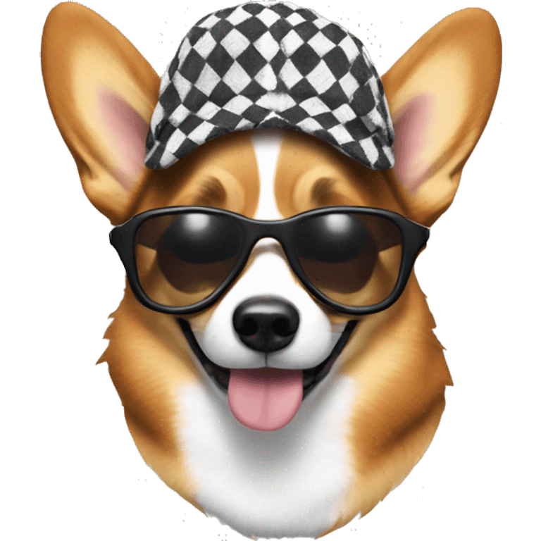 Corgi with checkered cap and sunglasses emoji