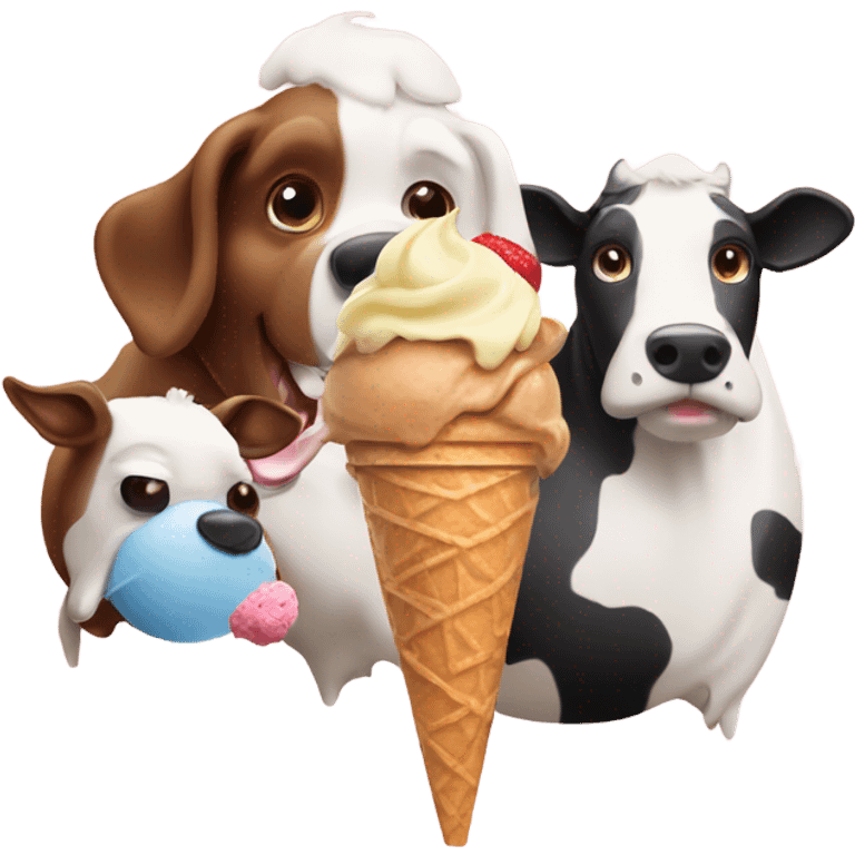 Dog eating ice cream with a cow emoji