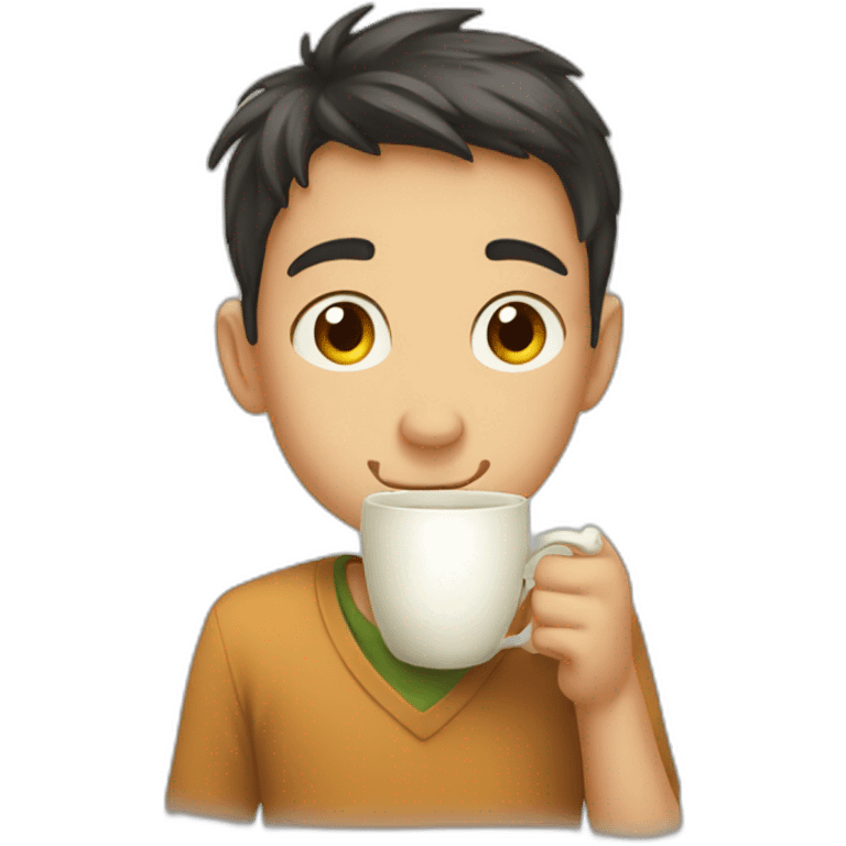 Boy taking a sip of tea sarcastically  emoji