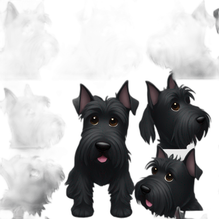 Two black Scottish terrier kissing one male one female emoji