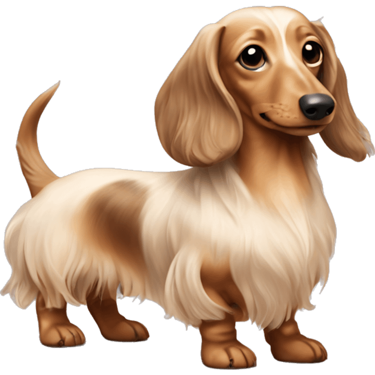 Fullbody Longhair cream shaded piepald dachshund emoji