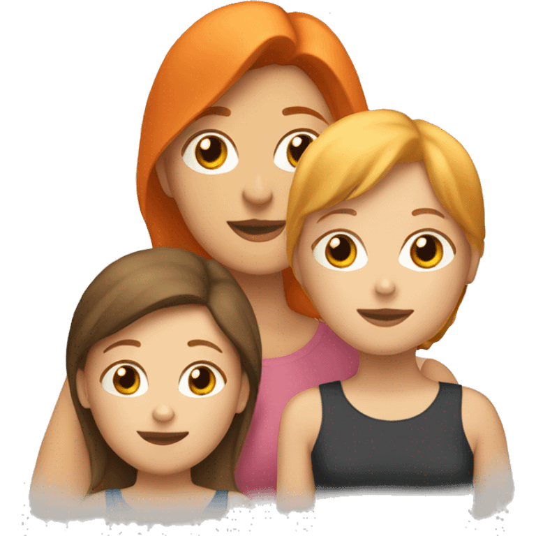 2 brown-haired white lesbian moms with daughter and  orange cat emoji