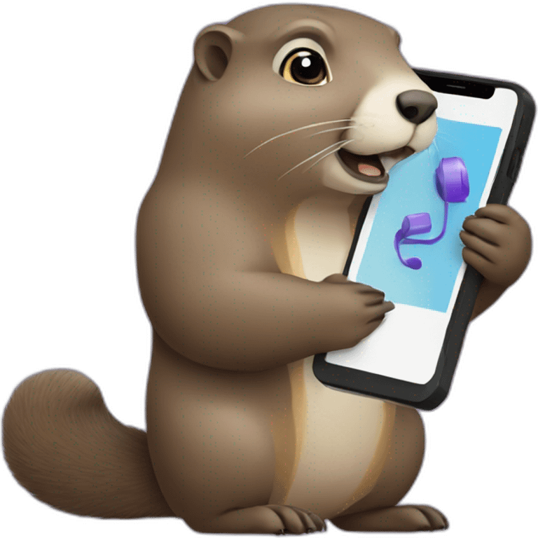 a purple marmot with a phone in the hand, calling emoji