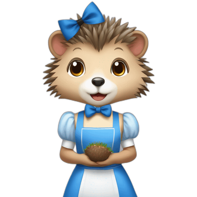 Hedgehog wearing a blue maid dress with a black bow and apron emoji