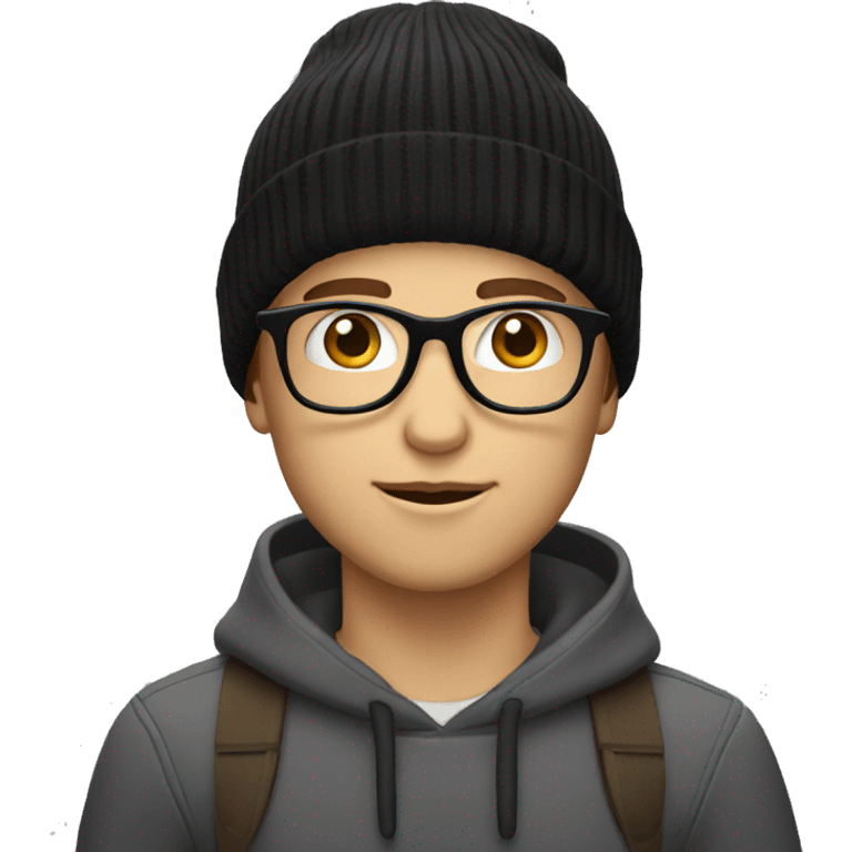 white boy with black reading glasses and a beanie emoji