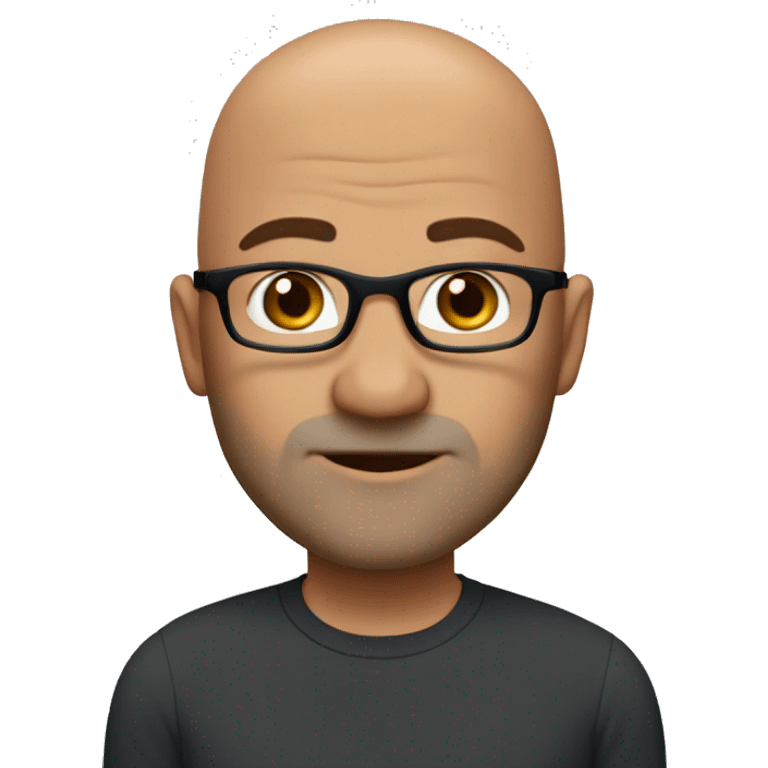 45 year old bald guy, blue eyes, black-framed eyeglasses, auburn whiskers emoji