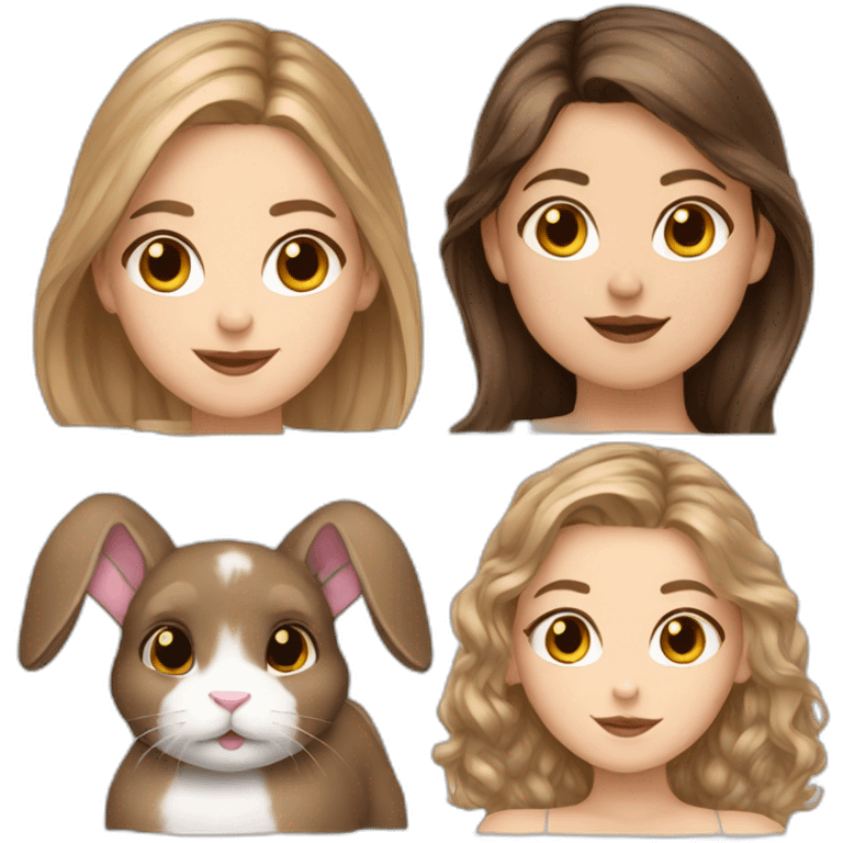 White Girl brown hair anD two bunnies emoji