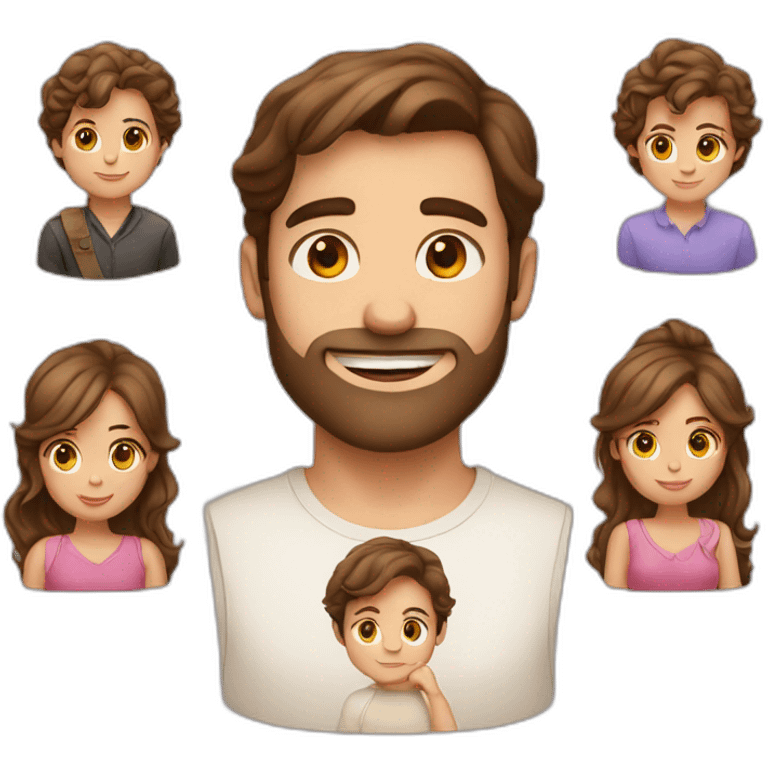 Brown hair man, long Brown hair woman, baby girl emoji