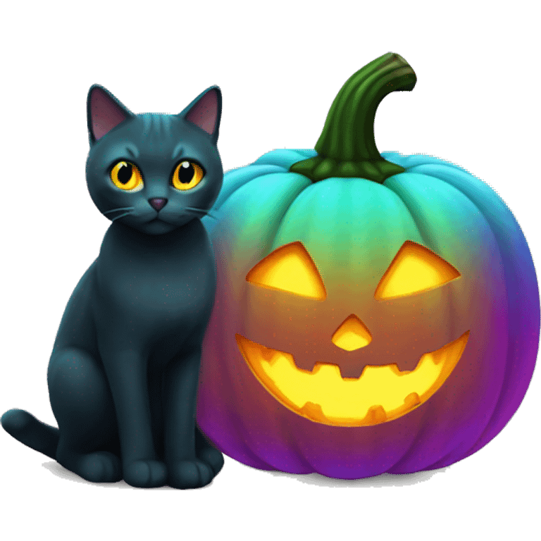 Iridescent pumpkin with cat emoji