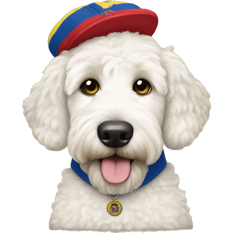 White Goldendoodle with a Colombia Jersey emoji