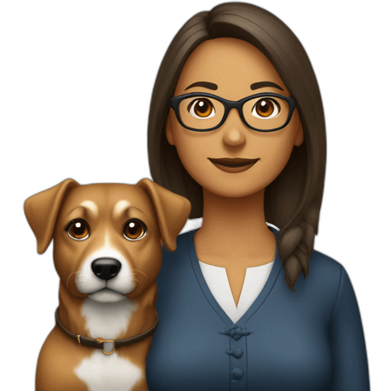 mujer pelo castaño con gafas con perro pastor alemán emoji