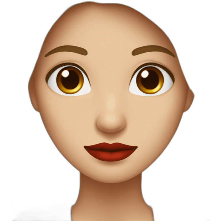 Mujer de piel blanca con labios rojos , pelo largo color castaño con rulos solo en las puntas, anteojos de vista y ojos color marron emoji