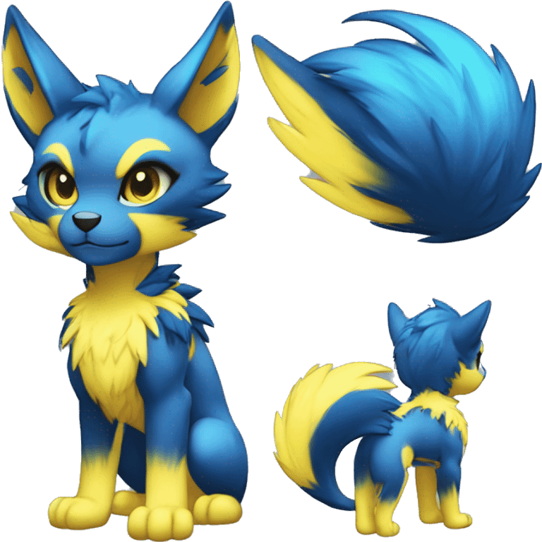 Anthro-Edgy-Cool-Blue-Yellow-Contrast-Colors-Fantasy-Fur-Sona-Chibi-Shiny-Fakémon-Hybrid full body emoji