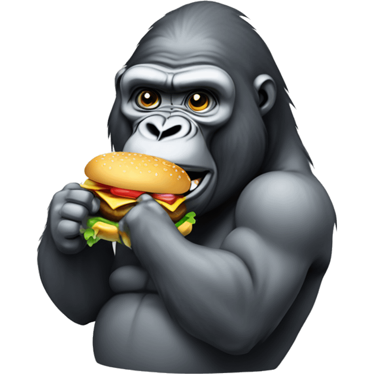 Silverback gorilla eating a hamburger emoji