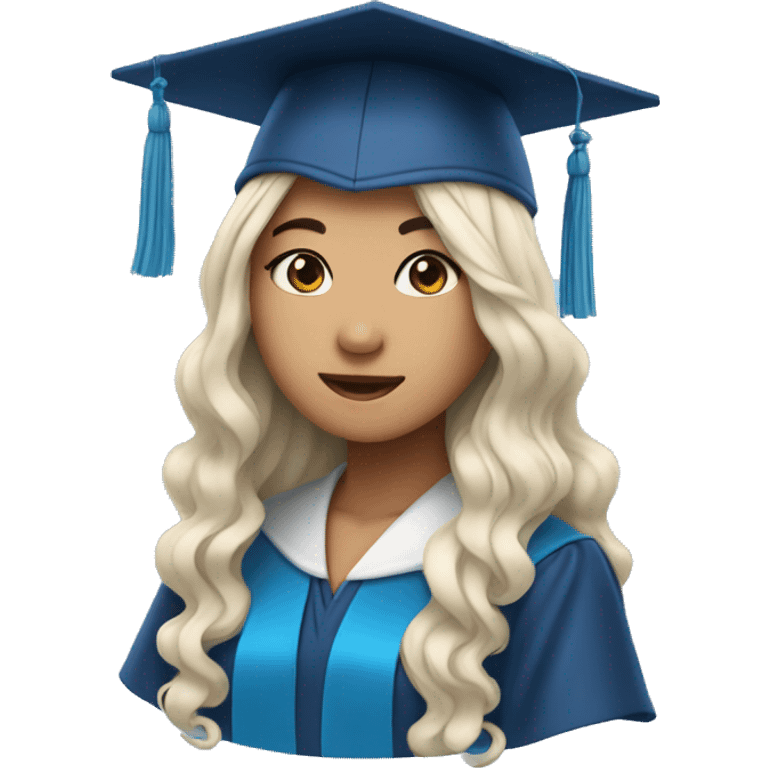 asian girl wearing blue graduation cap with long curly black hair emoji