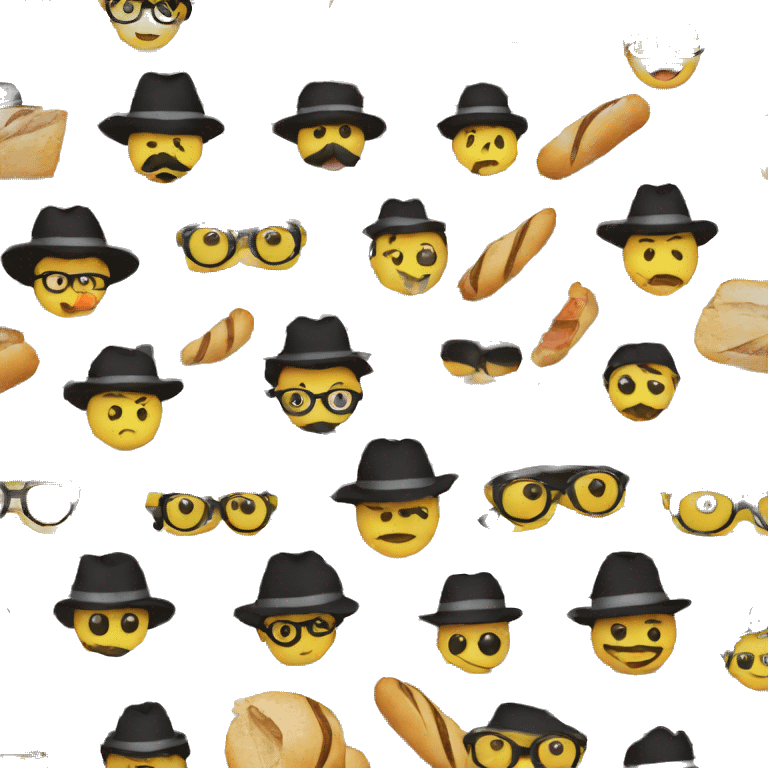 Nerd face circle emoji with black and white long sleeve striped shirt and a fedora and a mustache and a baguette and a French hand  emoji