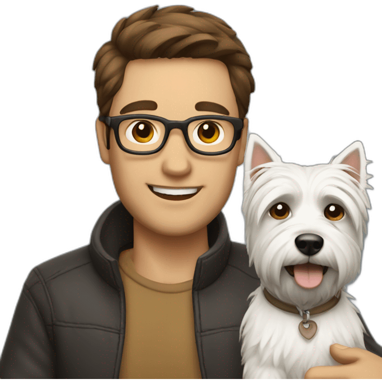 Brown hair man with glasses with westie dog girl emoji