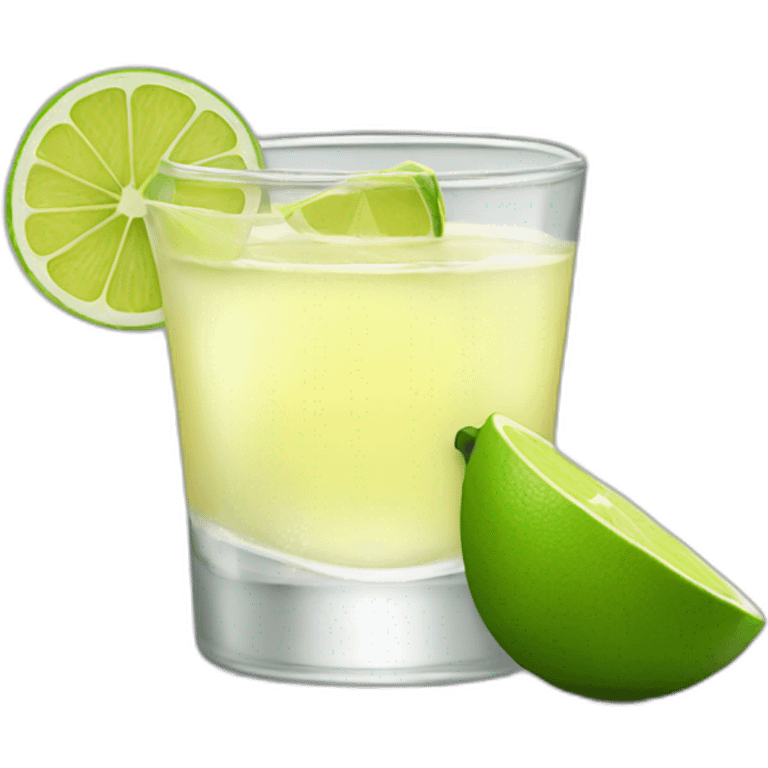 A single tequila shot with slice of green lemon piece emoji