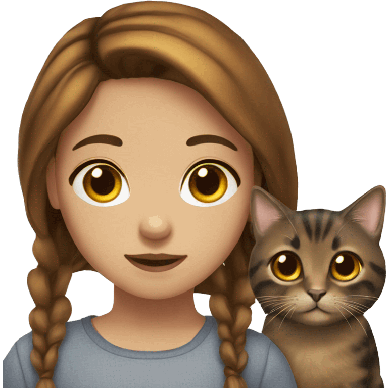 Girl brown hair and hazel eyes with torties cat emoji